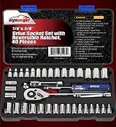 EPAuto 40 Pieces 1/4-Inch & 3/8-Inch Drive Socket Set with 72 Tooth Reversible Ratchet