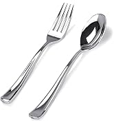 BUCLA 200 Pieces Silver Plastic Silverware - Disposable Silver Utensils - Heavy Duty Plastic Cutl...