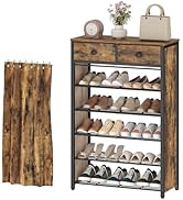 YATINEY 6-Tier Shoe Rack with 2 Non-Woven Drawers, Entryway Shoe Storage with Dust Cover, Metal S...
