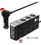 Quick Charge 3.0 Cigarette Lighter Splitter, Qidoe 3 Socket 180W Cigarette Lighter Adapter with 4...