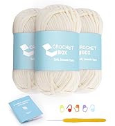 CROCHET BOX Yarn for Beginners - 3 Pack Off-White Yarn for Crocheting, Medium Weight, Clear Stitc...