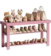 SMIBUY Bamboo Shoe Rack Bench, 3-Tier Shoe Organizer Storage Shelf for Entryway Hallway Bathroom ...