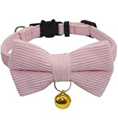 THAIN Cat Collar with Bow Tie and Bell, Breakaway Adjustable Cute Soft Corduroy Kitten Collars Sa...