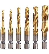 6Pcs M3 M4 M5 M6 M8 M10 Titanium Coated HSS Spiral Flute Metric Taps Set Metric Thread Tap Drill ...