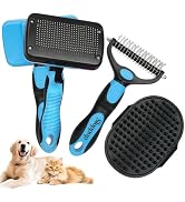 Histotree Blue Pet Grooming Kit 3Pcs Self-Cleaning Slicker Brush for Dogs&Cats Double-Sided Demat...