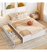 Giantex Full Size Bed Frame with 2 Storage Drawers, Solid Wood Platform Bed with Slats Support, H...