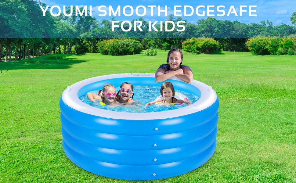 Inflatable Round Swimming Pool with Blow Floor Handles and Drain Deep Round Large Kiddie Pool