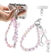 QIOFEARTH Crystal Beaded Phone Wrist Strap, Cute Cellphone Lanyard Chain, Bow Keychain Wristlet B...
