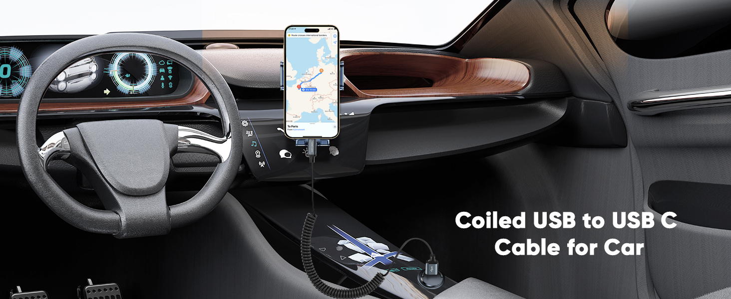coiled usb to usb c cable for car