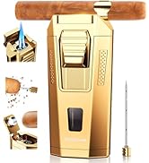 All-in-one Torch Cigar Lighter with Cigar Punch, Cigar Holder, Draw Enhancer Tool, Dual Windproof...
