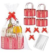 MADHOLLY Bamboo Woven Baskets for Gifts Empty - 4 Set Foldable Sturdy Gift Basket Kit for Wrappin...