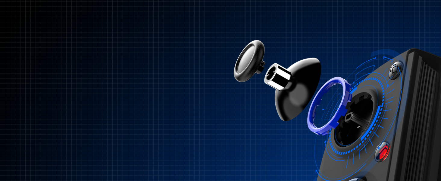 Exploded component view of smartphone camera system showing stacked lens elements, metal ring, blue circular aperture, and internal mechanical parts on dark technical background.