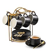 Espresso Cups with Saucers Set with Cup Holder 4 oz Cappuccino Cups Set of 6 - Teacup for Tea Par...