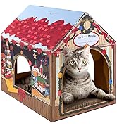 LiBa Cardboard Christmas Cat House with Scratch Pad and Catnip, Cat Bed for Indoor Cats, Cat Scra...
