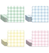 100Pcs Multicolor Scalloped Gingham Napkins, 6.5x6.5 Inch Disposable Paper Cocktail Napkins for B...