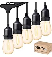 Svater Outdoor Led String Lights 50FT, Patio Lights with 16pcs S14 Shatterproof Bulbs, 1 Watt E26...