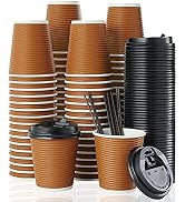 80 Pack 10oz Disposable Coffee Cups, Insulated Ripple Wall Paper Coffee Cups, Hot Paper Cups For ...