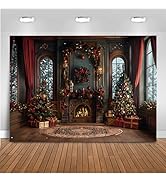 Mocsicka Red Christmas Window Backdrop for Photography Christmas Trees and Fireplace Winter Wonde...