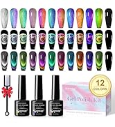 SUPWEE Cat Eye Gel Nail Polish Set - 12 Colors 9D Magnetic Nail Polish Gel Galaxy Cateye Nail Gel...