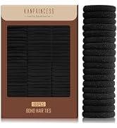 Kanprincess Nylon Black Hair Ties - No Damage,Strong Soft Cotton Hair Bands Accessories for Thick...