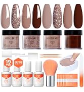 Modelones Dip Powder Nail Kit, 4 Colors Brown Glitter Dipping Starter Set with Liquid and Complet...