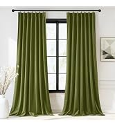 StangH Olive Green Pinch Pleat Velvet Curtains, Super Soft Room Darkening Bedroom Curtains with P...