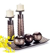 Dublin Home Decor Tray with Orbs Set and Matching Candle Holder Set of 2 - Coffee Table Mantle De...