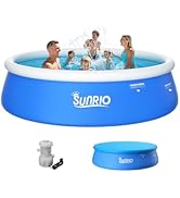 Sunrio 2025 Upgrade 12'*33" Round Inflatable Top Ring Above Ground Swimming Pool Fast Easy to Set...