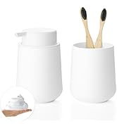 zuxzmj Matte White Bathroom Accessories Set Plastic Foaming Hand Soap Dispenser and Toothbrush Ho...