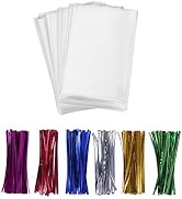 200 Cake Pop Small Treat Bags with Twist Ties 6 Mix Colors - 1.4mils Thickness OPP Plastic Bags (...