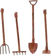 4Pcs Miniature Garden Tools Set, Dollhouse Accessories, 1:12 Scale, Rusty Shovel Hoe Pitchfork