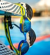 close up of arena Python swim goggles in summer colors limited edition outdoor pool in Italy