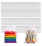 ROOKEA 100 Pcs Clear Shoe Bags for Travel Storage, 11.8"x15.7" Shoe Bag | Pink-Color Drawstring L...