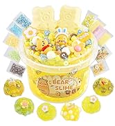 LAWOHO Bear Clear Slime 300ml, Yellow Clear Slime Kit for Girls Ages 8-12 with 9 Packs Slime Add-...