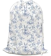 DSHFG Blue Bunny Chinoiserie Birthday Gift Bags, Bunny Baby Shower Drawstring Gift Bags Canvas, B...