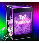 Light Up Acrylic Donation Ballot Box - 20 Colors Changing Tip Jar for Money with Re-mote, Lock, K...