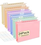 Plastic Hanging File Folders Letter Size,24 Pack Pastel Hanging Folders with Tabs,Heavy Duty for ...