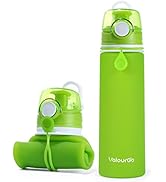 Valourgo Collapsible Water Bottle, Silicone Foldable with Leak Proof Valve BPA Free - green 21 oz