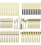 BEWOS 72-Pieces Gold Silverware Set for 12 - Stainless Steel Flatware Set with Mirror Polish, Gol...