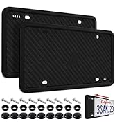 Aujen Silicone License Plate Frames - 2 Pack Black Side-Opening License Bracket Holder with Easy ...