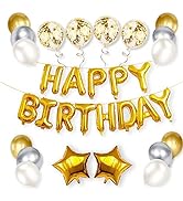 iPartycool 36pcs Birthday Decorations, Birthday Banner, 3D Foil Happy Birthday Balloons Big Star ...