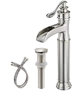 BWE Waterfall Vessel Sink Faucet Brushed Nickel Bathroom Faucet Single Handle Tall Single Hole Ba...
