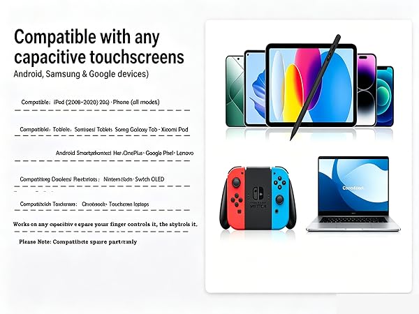 ED Power Display|Tilt Sensitivity|Fast Charging|Works on iPad · iPhone · Android · Switch