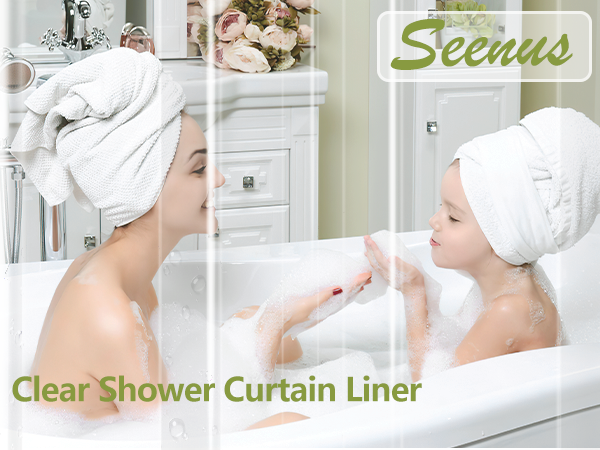 Seenus Bathroom Clear Shower Curtain Liner Weighted with 3 Large Magnets