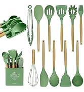 MYKUJA Silicone Cooking Utensils Set, Heat Resistant Kitchen Utensils Set, Spatula,Turner Tongs,S...