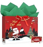 JMANNI Christmas Gift Bags,1PCS Large christmas Gift Bag with Ribbon and 1 Greeting Card 2 Tissue...