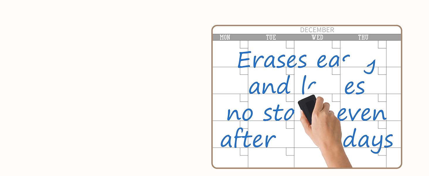 Undated calendar works well with either dry erase or wet erase markers, no stains or ghosts at all