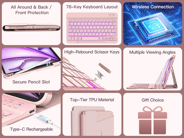 for iPad Air 11-inch M4/M3/M2 and iPad Air 5th/4th 10.9-inch Case with Keyboard
