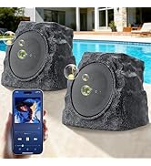 2-Pack Rock Speakers Outdoor Waterproof with RGB Color Lights Multi-Sync Up To 100 Speakers,Auto-...