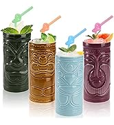 Cedilis 4 Pack Ceramic Tiki Mug, 10oz Tiki Drinking Cups, Exotic Zombie Cocktail Glasses, Tumbler...